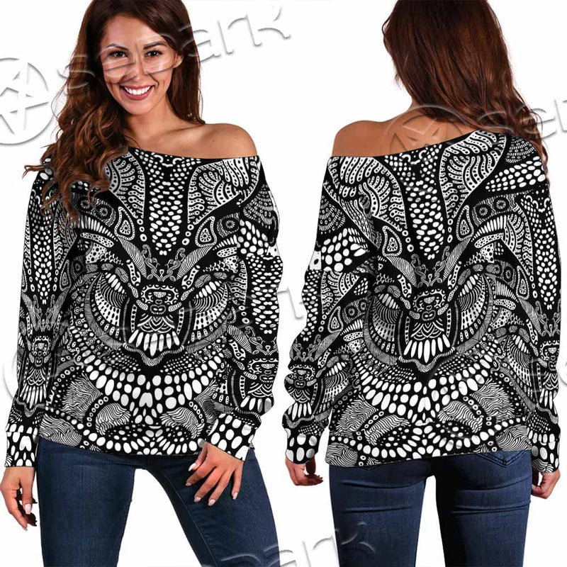 Psychedelic Black And White SED-1107 Off Shoulder Sweaters