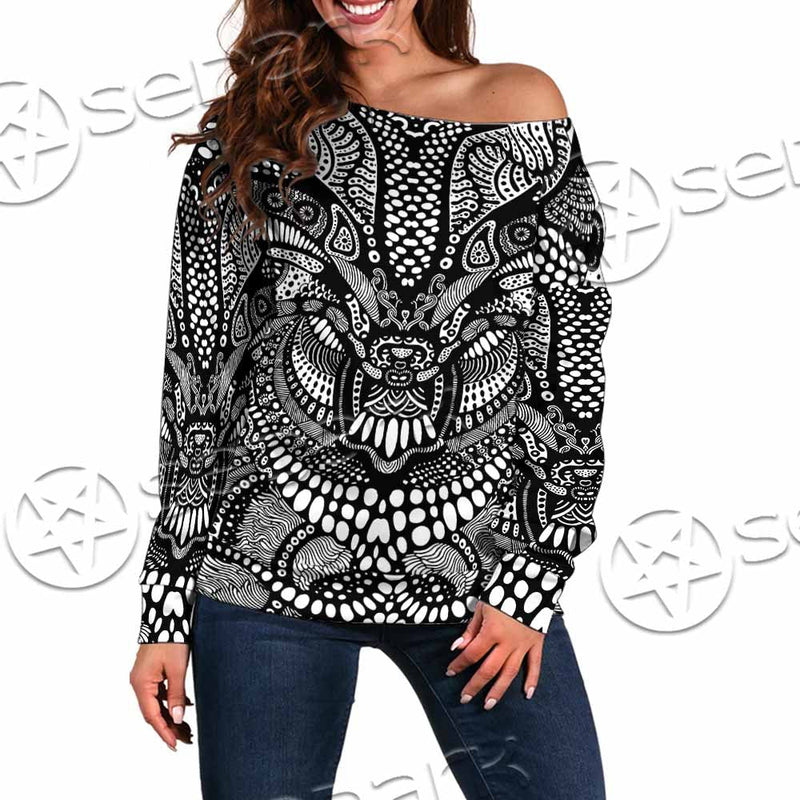 Psychedelic Black And White SED-1107 Off Shoulder Sweaters