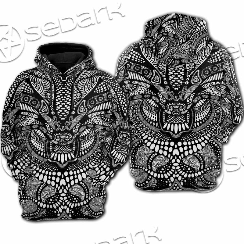 Psychedelic Black And White SED-1107 Hoodie & Zip Hoodie Raglan