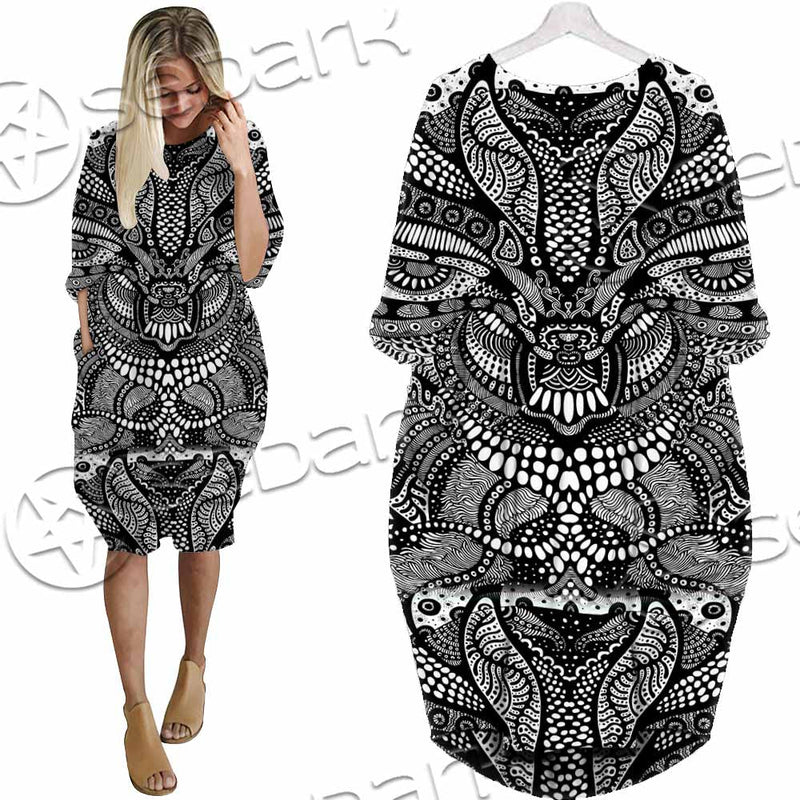 Psychedelic Black And White SED-1107 Batwing Pocket Dress