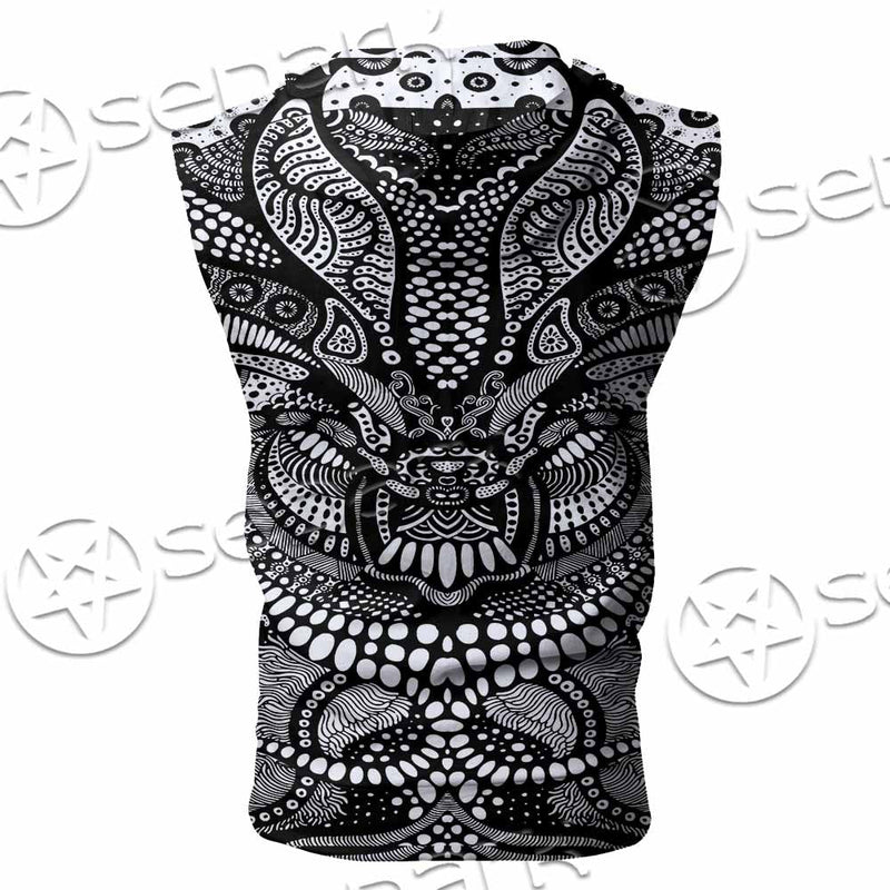 Psychedelic Black And White SED-1107 Zip Sleeveless Hoodie