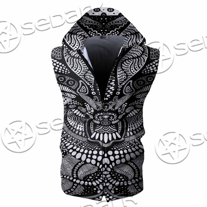Psychedelic Black And White SED-1107 Zip Sleeveless Hoodie