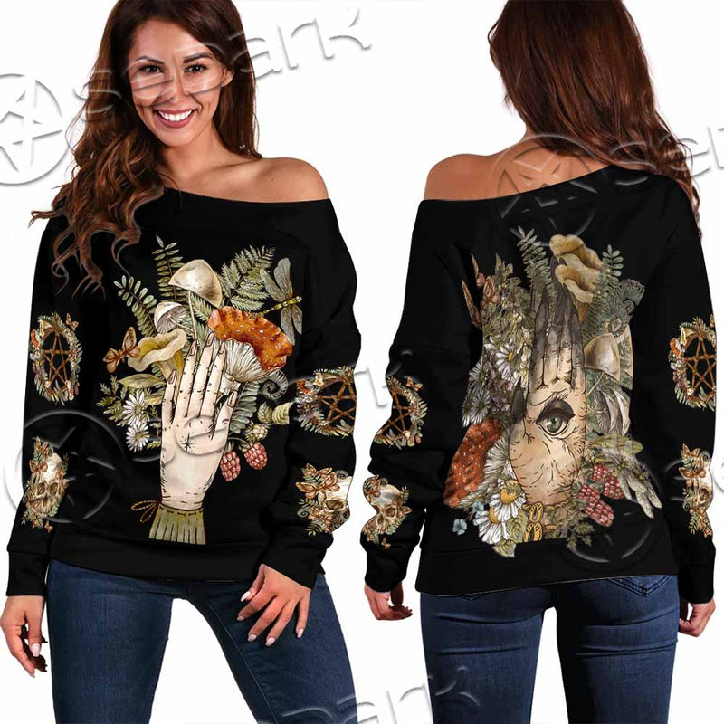 Green Witch Hand With All Seeing Eye SED-1113 Off Shoulder Sweaters