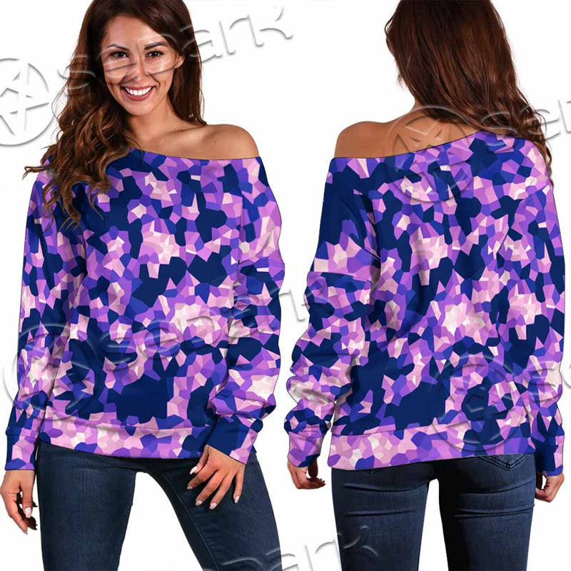 Purple And Pink Camo Organic Abstract Pattern SED-1117 Off Shoulder Sweaters