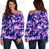 Purple And Pink Camo Organic Abstract Pattern SED-1117 Off Shoulder Sweaters