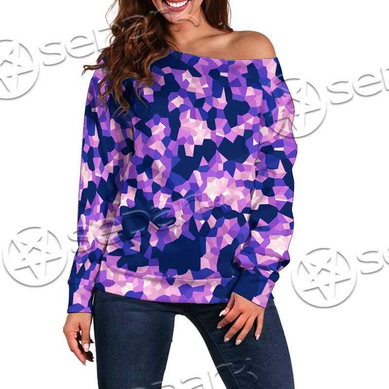 Purple And Pink Camo Organic Abstract Pattern SED-1117 Off Shoulder Sweaters
