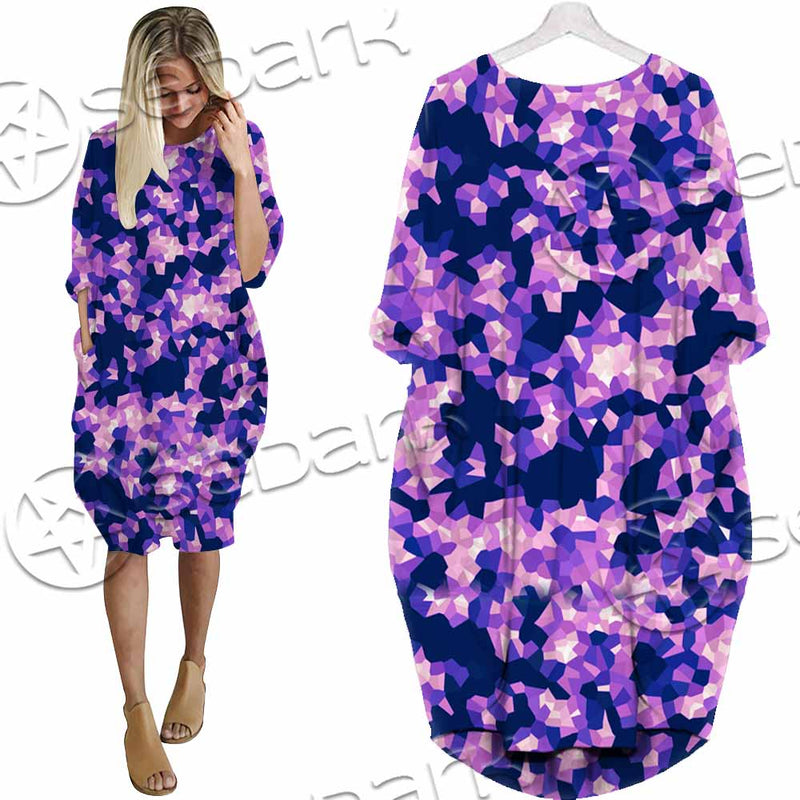 Purple And Pink Camo Organic Abstract Pattern SED-1117 Batwing Pocket Dress