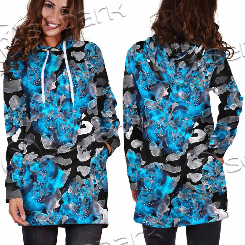 Watercolor Roses, Peony And Leaves Seamless Pattern SED-1119 Hoodie Dress