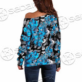 Watercolor Roses, Peony And Leaves Seamless Pattern SED-1119 Off Shoulder Sweaters