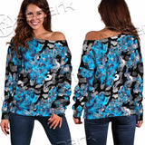 Watercolor Roses, Peony And Leaves Seamless Pattern SED-1119 Off Shoulder Sweaters