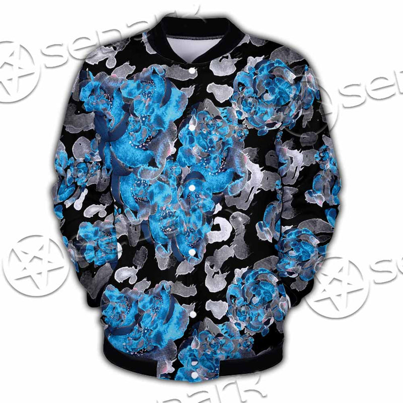 Watercolor Roses, Peony And Leaves Seamless Pattern SED-1119 Button Jacket