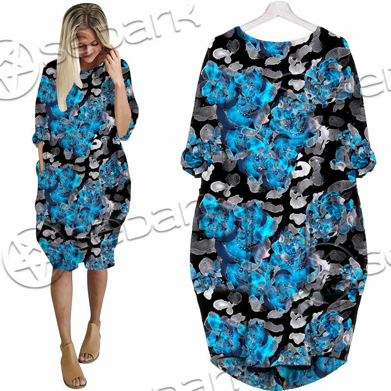 Watercolor Roses, Peony And Leaves Seamless Pattern SED-1119 Batwing Pocket Dress