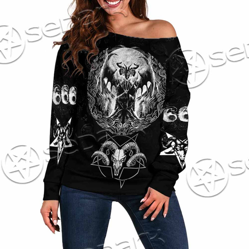 Baphomet Goat Head Hand Drawn SED-1120 Off Shoulder Sweaters
