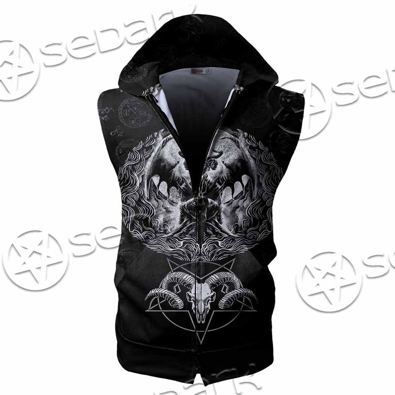 Baphomet Goat Head Hand Drawn SED-1120 Zip Sleeveless Hoodie