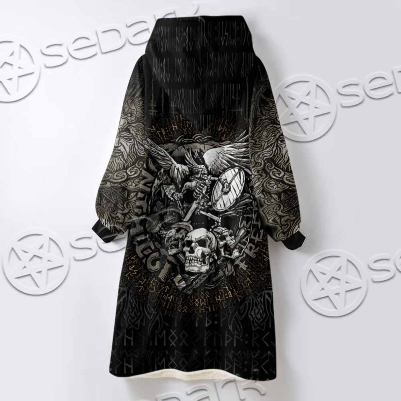 Nordic Rune Viking Odin Mjolnir SED-1129 Oversized Sherpa Blanket Hoodie