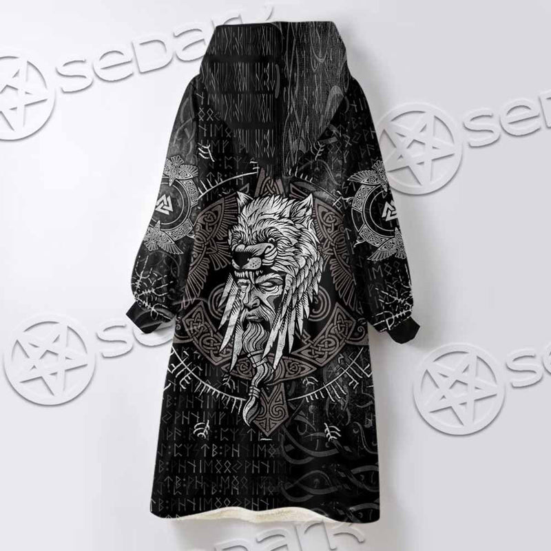 Odin Viking Warrior On A Runic SED-1130 Oversized Sherpa Blanket Hoodie