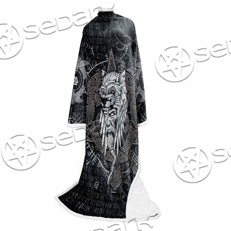 Odin Viking Warrior On A Runic SED-1130 Sleeved Blanket