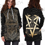 Gold Pentagram Symbol Wrapped By Snake SED-1137 Hoodie Dress
