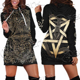 Gold Pentagram Symbol Wrapped By Snake SED-1137 Hoodie Dress