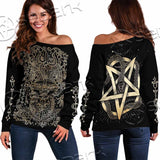 Gold Pentagram Symbol Wrapped By Snake SED-1137 Off Shoulder Sweaters