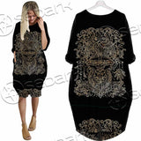 Gold Pentagram Symbol Wrapped By Snake SED-1137 Batwing Pocket Dress