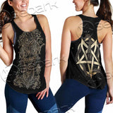 Gold Pentagram Symbol Wrapped By Snake SED-1137 Women Tank Top