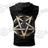 Gold Pentagram Symbol Wrapped By Snake SED-1137 Zip Sleeveless Hoodie