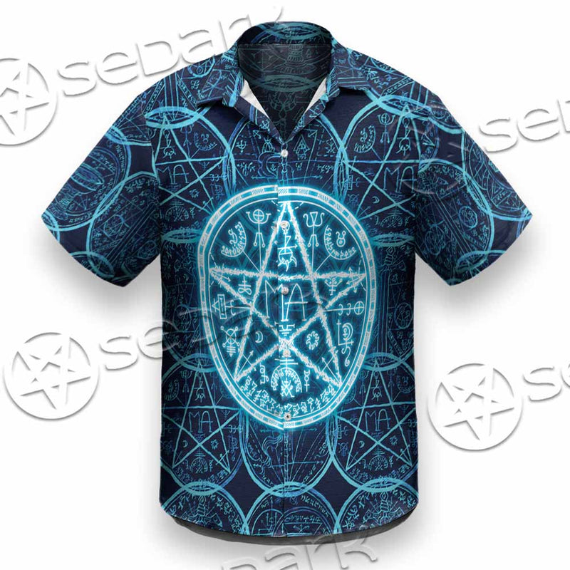 Fantasy Symbols And Pentagram On Blue SED-1138 Shirt Allover