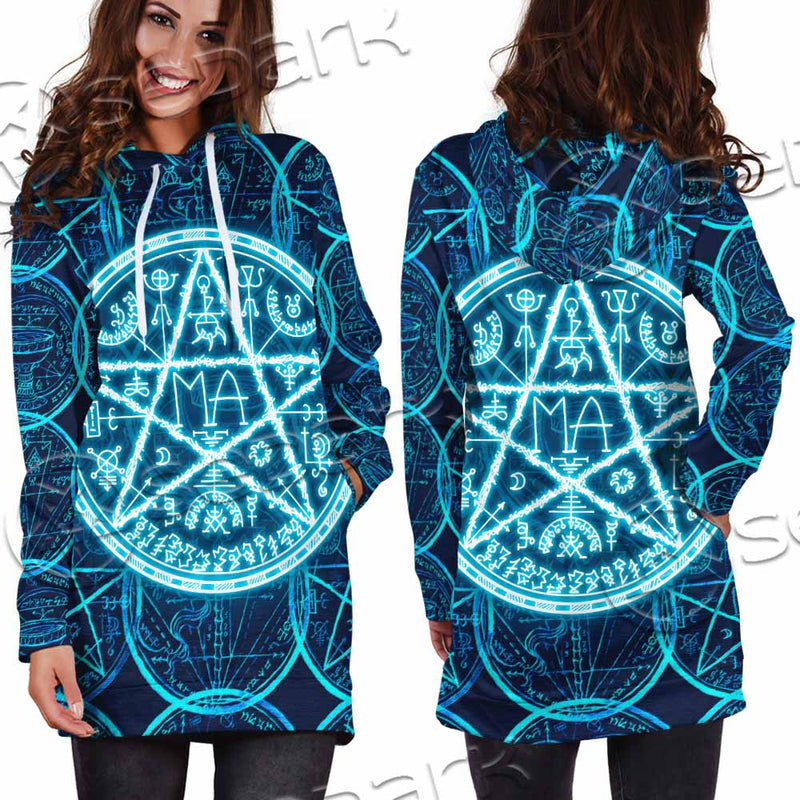 Fantasy Symbols And Pentagram On Blue SED-1138 Hoodie Dress