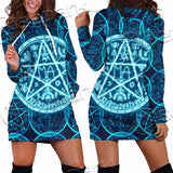 Fantasy Symbols And Pentagram On Blue SED-1138 Hoodie Dress