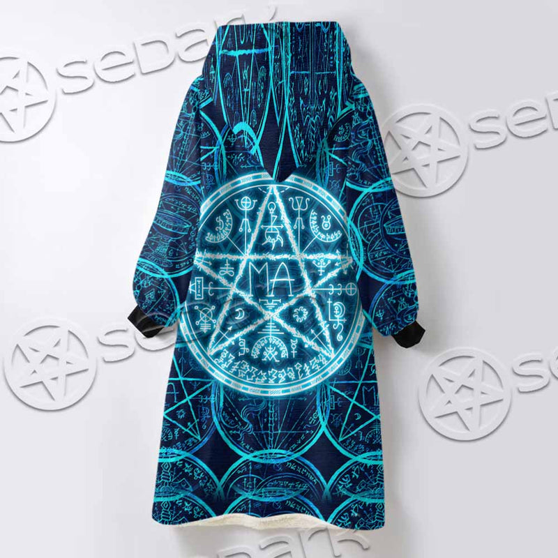 Fantasy Symbols And Pentagram On Blue SED-1138 Oversized Sherpa Blanket Hoodie