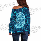 Fantasy Symbols And Pentagram On Blue SED-1138 Off Shoulder Sweaters
