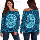 Fantasy Symbols And Pentagram On Blue SED-1138 Off Shoulder Sweaters