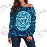 Fantasy Symbols And Pentagram On Blue SED-1138 Off Shoulder Sweaters