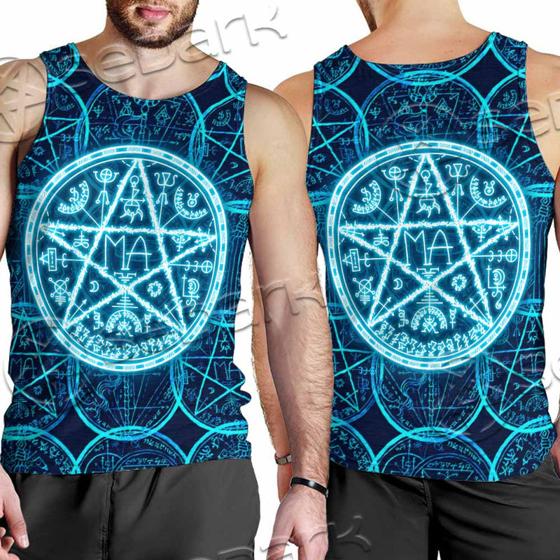 Fantasy Symbols And Pentagram On Blue SED-1138 Men Tank-tops