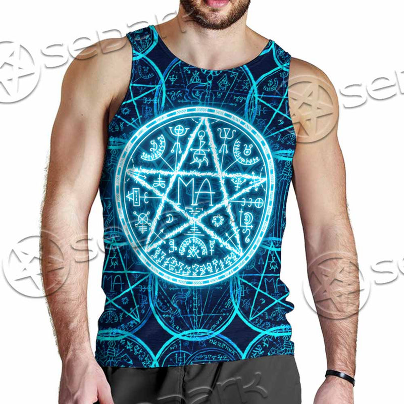 Fantasy Symbols And Pentagram On Blue SED-1138 Men Tank-tops