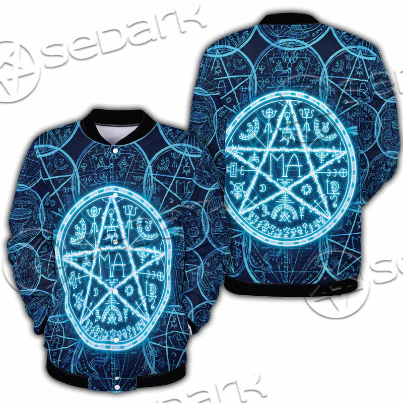 Fantasy Symbols And Pentagram On Blue SED-1138 Button Jacket