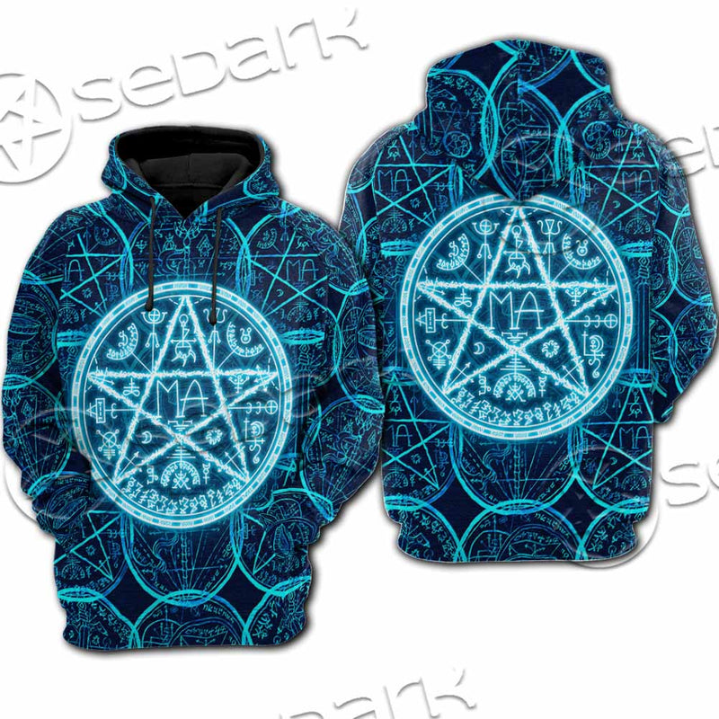 Fantasy Symbols And Pentagram On Blue SED-1138 Hoodie & Zip Hoodie Raglan
