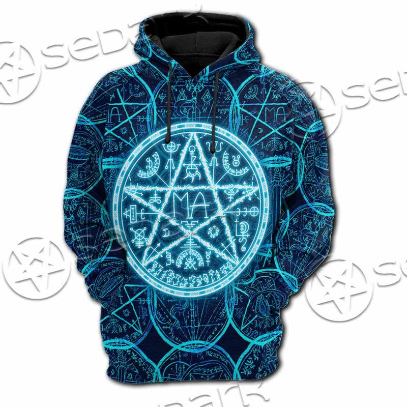 Fantasy Symbols And Pentagram On Blue SED-1138 Hoodie & Zip Hoodie Raglan