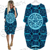 Fantasy Symbols And Pentagram On Blue SED-1138 Batwing Pocket Dress