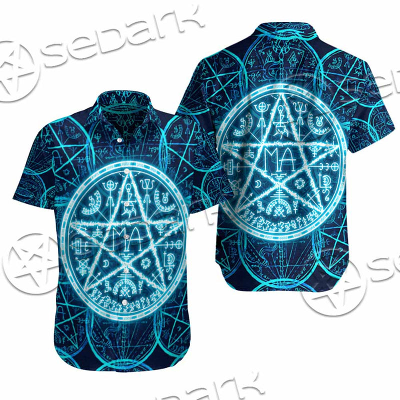Fantasy Symbols And Pentagram On Blue SED-1138 Shirt Allover