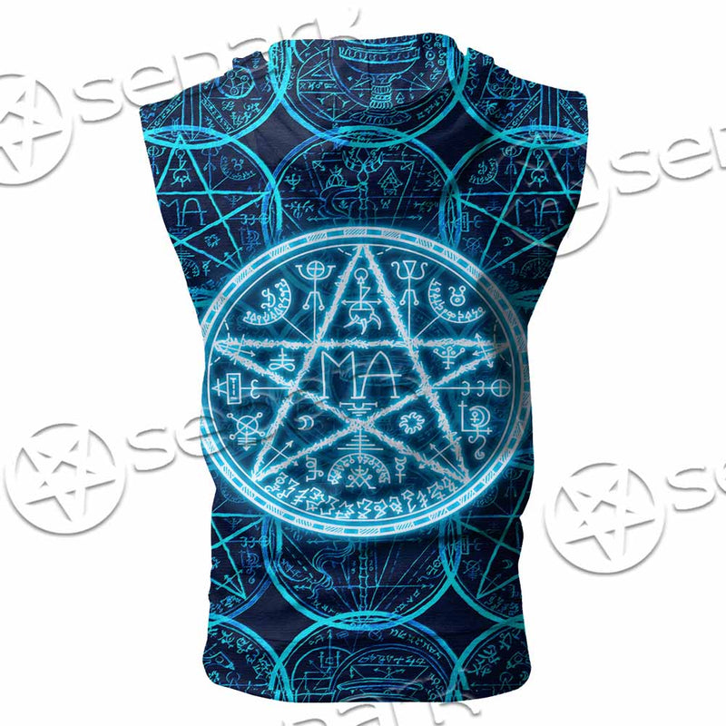 Fantasy Symbols And Pentagram On Blue SED-1138 Zip Sleeveless Hoodie