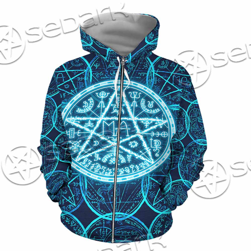 Fantasy Symbols And Pentagram On Blue SED-1138 Hoodie & Zip Hoodie