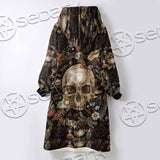 Vintage Floral Skull Seamless Pattern SED-1142 Oversized Sherpa Blanket Hoodie