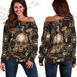 Vintage Floral Skull Seamless Pattern SED-1142 Off Shoulder Sweaters