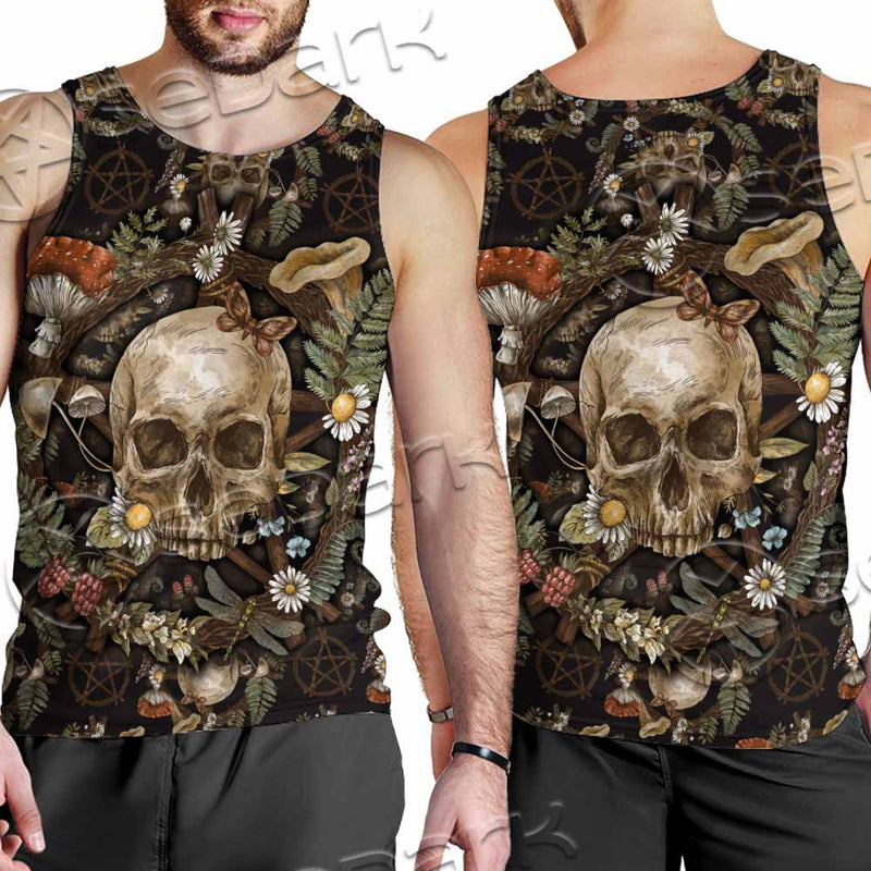 Vintage Floral Skull Seamless Pattern SED-1142 Men Tank-tops