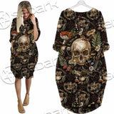 Vintage Floral Skull Seamless Pattern SED-1142 Batwing Pocket Dress