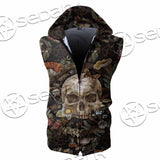 Vintage Floral Skull Seamless Pattern SED-1142 Zip Sleeveless Hoodie