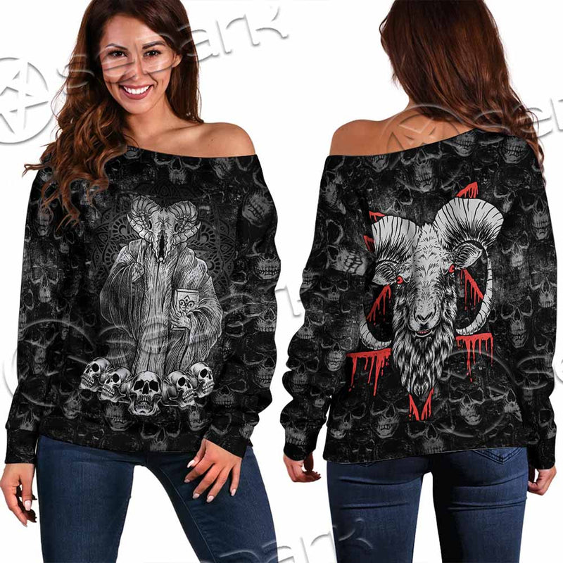 Baphomet Satanic Head SED-1143 Off Shoulder Sweaters