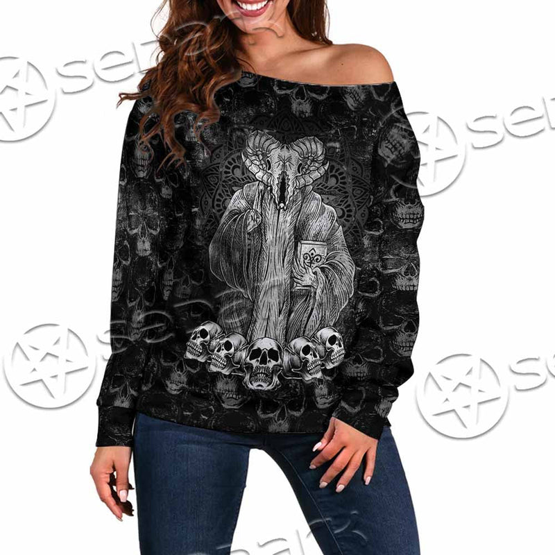 Baphomet Satanic Head SED-1143 Off Shoulder Sweaters